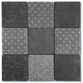 Intrend Tile 4 x 4 in Classic Deco Square Mosaic Blend Black Slate LS008S